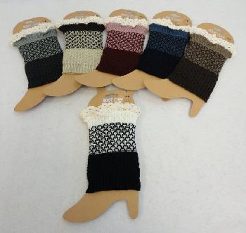 Knitted Boot Cuffs-Antique Lace [Solid Bottom/Two-Tone Top]